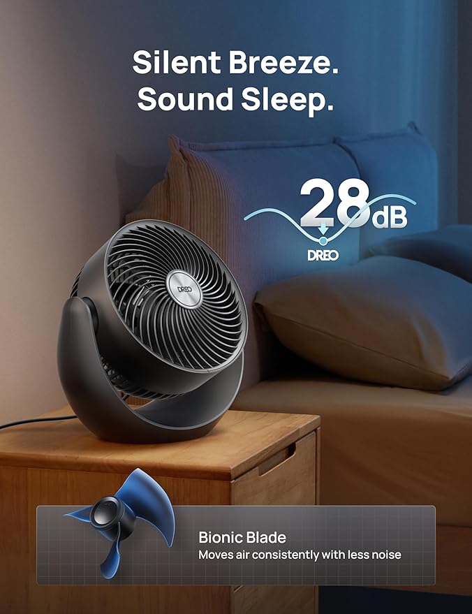 Dreo Fan for Bedroom, Table Air Circulator for Whole Room, 11 Inch, 40ft Strong Airflow, 120° adjustable tilt, 28db Low Noise, Quiet, 3 Speeds, 2025 New Desk Fan for Office, Kitchen, Home