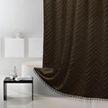 Extra Long Boho Shower Curtain, Woven Fabric 84 in Brown Shower Curtain, 72 x 84, Tufted Chevron Striped Modern Chic Textured Minimalist Bathroom