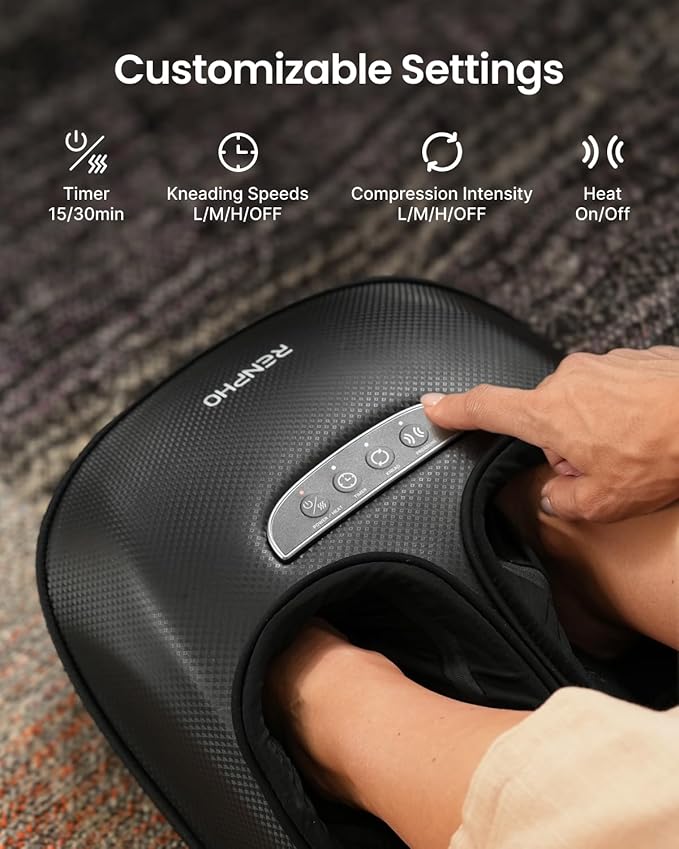 RENPHO Foot Massager with Heat, 3 Air Compression Modes & Levels, Full-Foot Kneading Shiatsu Foot Massage for Plantar Fasciitis & Neuropathy, for Women & Men Size up to 13