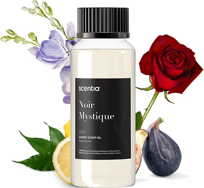 Scentia Noir Mystique – Hotel-Inspired Diffuser Oil, 120ml (0.67 fl oz) | Essential Oil Blend of Rose, Bergamot, Lemon & Musk | Luxury Aroma for Aromatherapy Diffusers & Humidifiers, Thanksgiving Gift