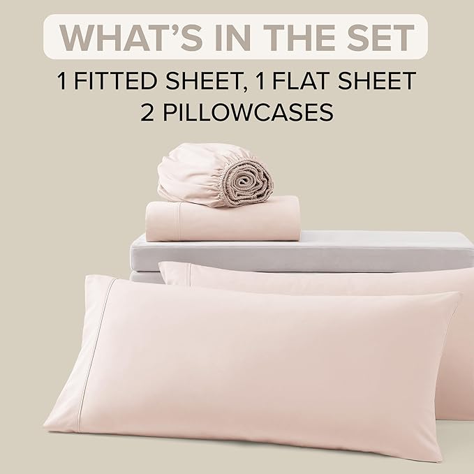 UGG Cali King Sheet Set 4-Piece Luxury Cooling Sheets Deep Pockets Premium Bedding with 2 Shams Hypoallergenic Machine Washable Soft Lightweight Bed Set for Room, California King, Shell Pink (Hedi)