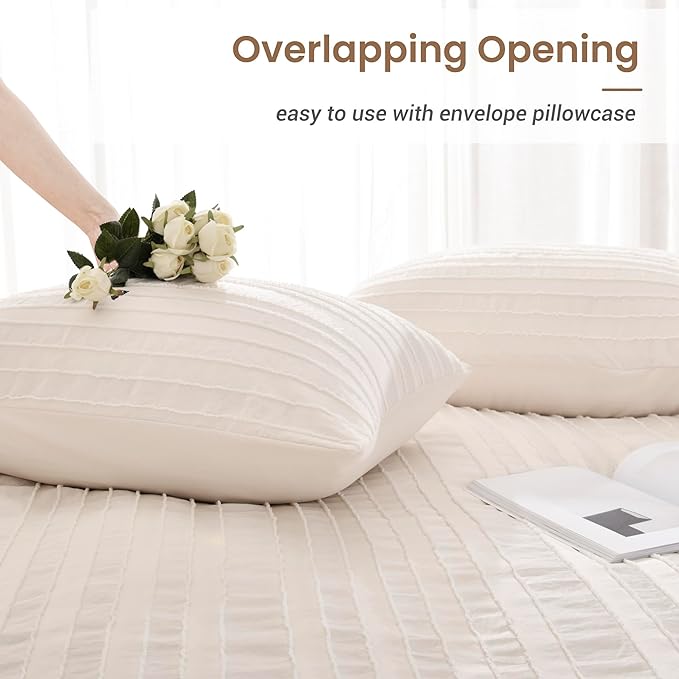 NEXHOME PRO Duvet Cover Full Size, Light Khaki 3 Pieces Boho Tufted Duvet Cover Set, Soft and Lightweight Microfiber Comforter Cover Set for All Season (Light Khaki Full, 80 x 90)-No Comforter