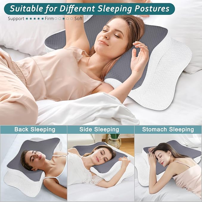 Cervical Neck Pillow for Pain Relief Sleeping, Contour Memory Foam Pillow, Ergonomic Side Sleeper Pillow for Adults, Cooling Orthopedic Neck Support Pillow for Back Stomach Sleepers