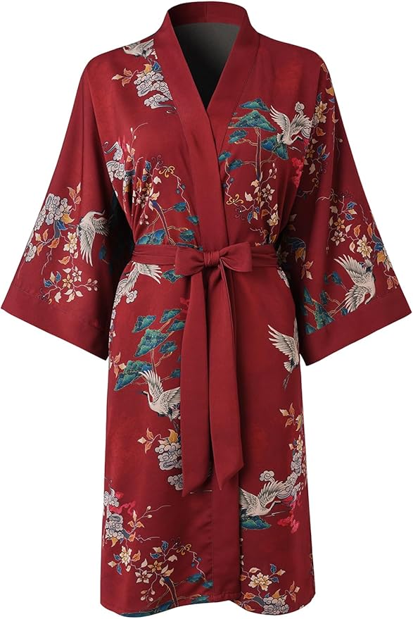 Ledamon Women's Kimono Short Robe for Women - Pocket Floral Bathrobe Nightgown