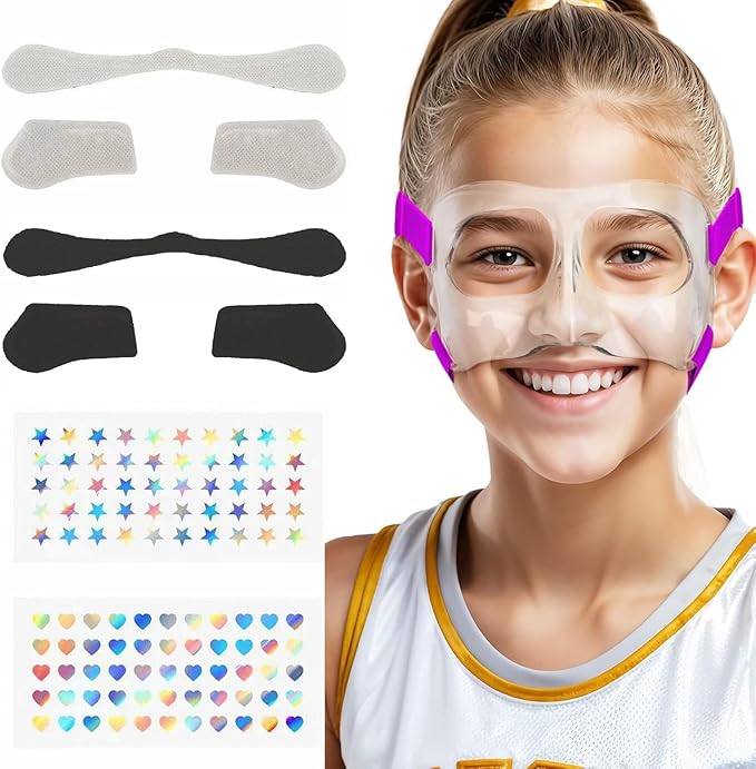 WR01B Girls Nose Guard for Broken Nose Adjustable Basketball Soccer Sports Face Mask with Padding for Youth Teens