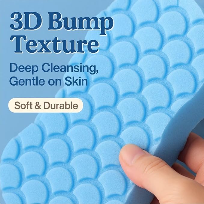 Skin Scrubber Exfoliator - 3D Super Soft Body Scrub Sponge for Dead Skin Removal, Reusable Skin-Friendly Exfoliator Also a Gentle Bath Sponge for Baby, for Adults, Kids & Pregnant Women (2Blue+2pink)