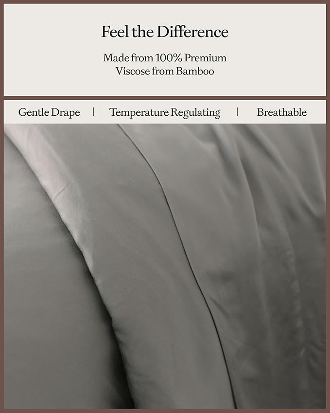 Cozy Earth Luxury Duvet Cover Twin - 100% Viscose from Bamboo - Ultra-Soft, Cooling & Lightweight Duvet Cover - Temperature-Regulating Bedding with Concealed Zip & Interior Snap Closures - Light Grey