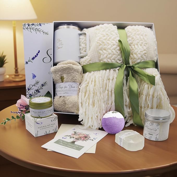 Gift Baskets for Women, Comfort Get Well Soon Gift Basket with Tassel Blanket, Self Care Gifts for Women, Mom, Wife, Sister, Thank you, Sympathy Inspirational Friendship Birthday Care Package Spa Kit