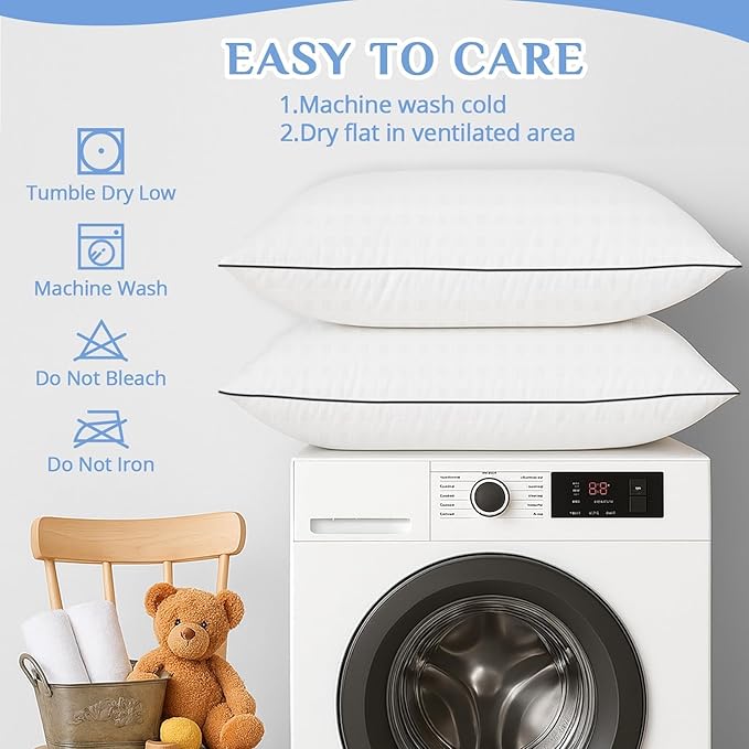 JOLLYVOGUE Pillows Standard/Full Size Set of 2, Hotel Collection Bed Pillows for Side, Back, and Stomach Sleepers, Fluffy and Supportive, Down Alternative Microfiber Filled Pillows, 2 Pack