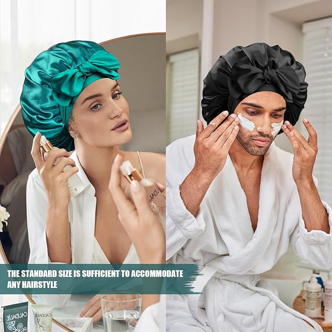 Silk Bonnet for Sleeping Women, Adjustable Soft Satin Lined Bonnet with Tie Band, Double Layer Sleep Night Cap
