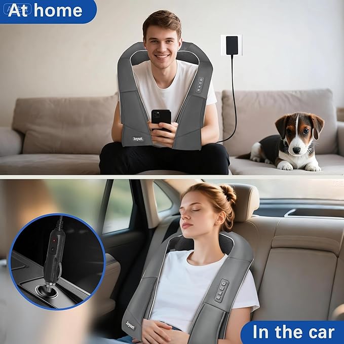 Joyset Shiatsu Neck and Back Massager with Heat,Electric Shoulder Massager for Pain Relief Deep Tissue,3D Kneading Massage with Cloth Cover Easy to Clean Best Gift for Men Women Parents (Gray)