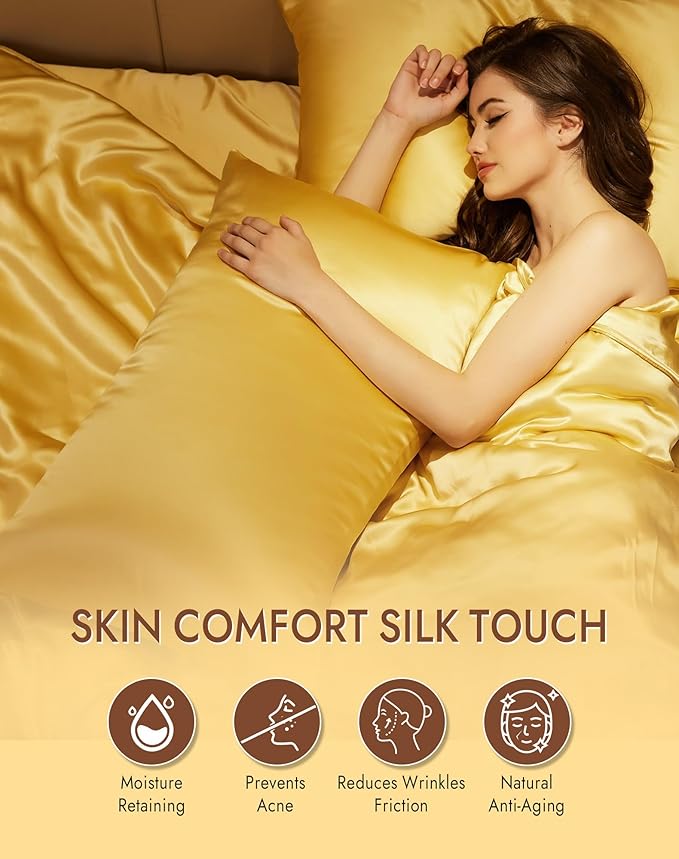 SilkSilky 100% Mulberry Silk Pillowcase - Pure 22 Momme High-Grade 6A Fibers for Hair & Skin, Envelope Closure, Natural, Organic, Breathable & Cooling Pillow Case (King, Champagne)