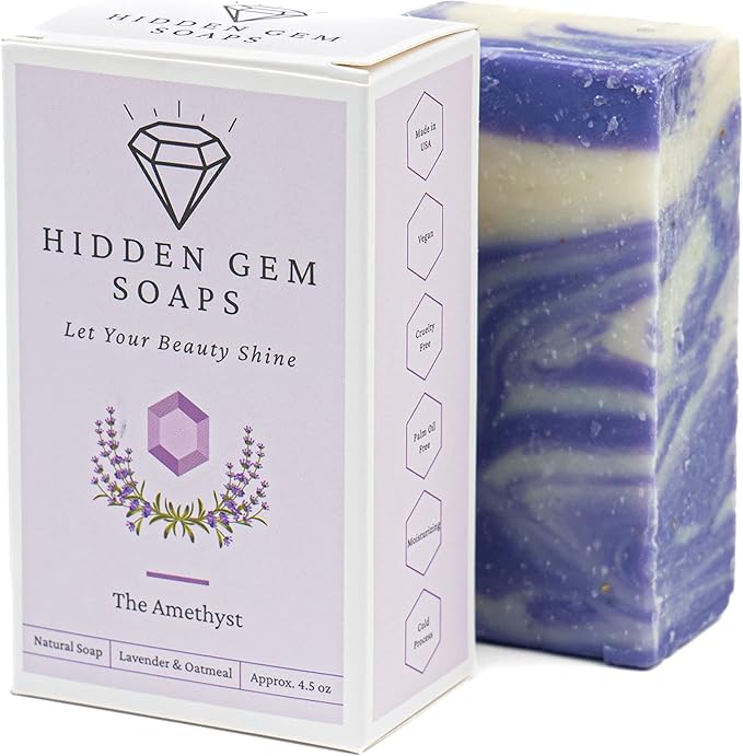 February Birthstone Amethyst 3 Piece Gift Set All Natural Bar Soap, Bath Bomb, Shower Steamer Made in USA Palm Oil Free