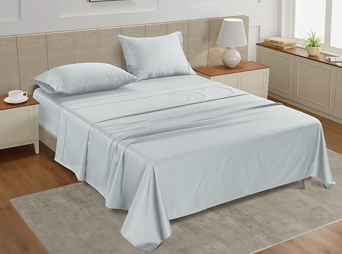 LANE LINEN California King Sheets - 4 Pc Cal King Sheets Set, 450 Thread Count 100% Cotton, Deep Pocket, Cooling, Luxury Hotel Style - Ballad Blue