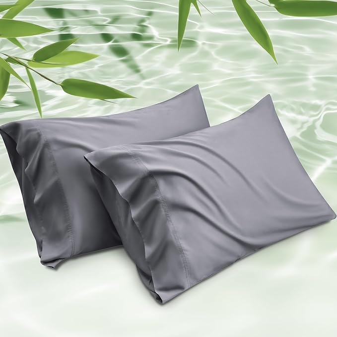 Bedsure King Size Pillow Cases Set of 2, Cooling Pillow Cases King, Rayon Derived from Bamboo Dark Grey Pillowcases, Breathable & Silky Soft Bedding Pillow Covers with Envelope Closure, 20x36 Inches