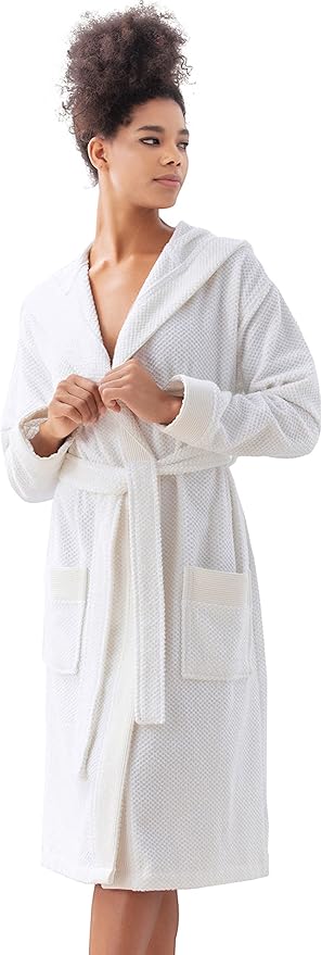 SEYANTE Organic Turkish Cotton Terry Hooded Kimono Bathrobe, Robe for Women