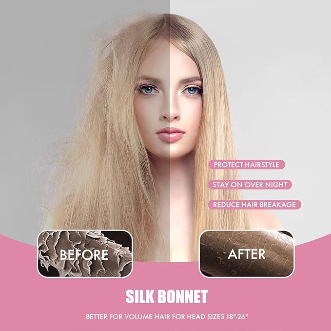 Silk Bonnet for Sleeping Women, Adjustable Soft Satin Lined Bonnet with Tie Band, Double Layer Sleep Night Cap