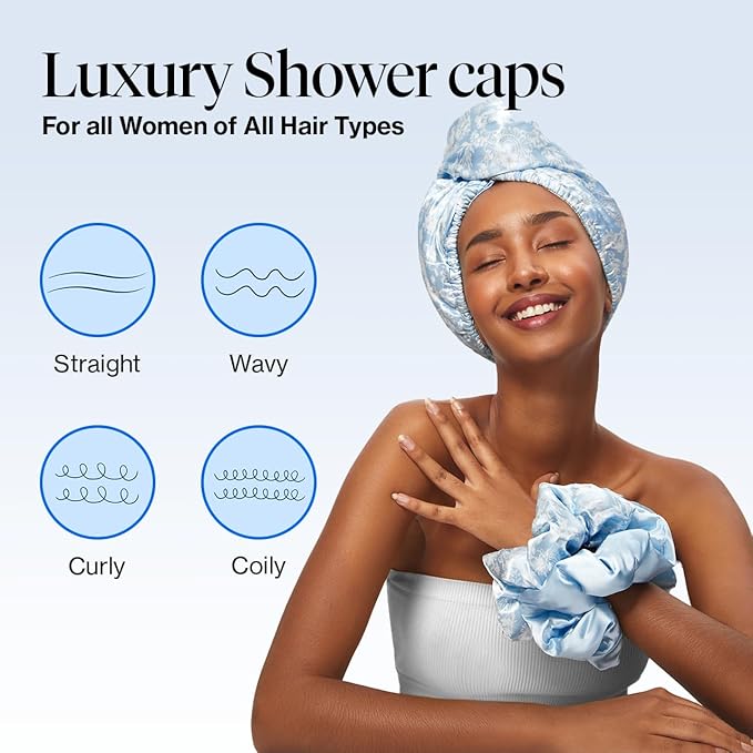 Kitsch Bridgerton x Satin Microfiber Hair Towel Wrap for Women - Super Absorbent, Quick Dry, Anti-Frizz, for Long & Short Hairs, Turbans for Women, Hair Wrap - Toile de Blue