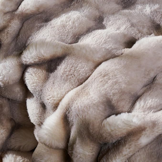 Mon Chateau 60" x 70" Dream Faux Fur Throw, Marble Print Plush Luxury Blanket for Couch, Sofa, or Bed, Soft Reversible Throw Blanket for Sleeping, Home & Room Decor, Driftwood Bubble