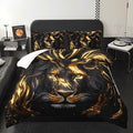 Black & Gold Full Comforter Set Lion，Animal Print Full Size Bedding，with 1 Comforter with 2 Pillow Case，Lion Themed Bedroom Decor for Boy Kids
