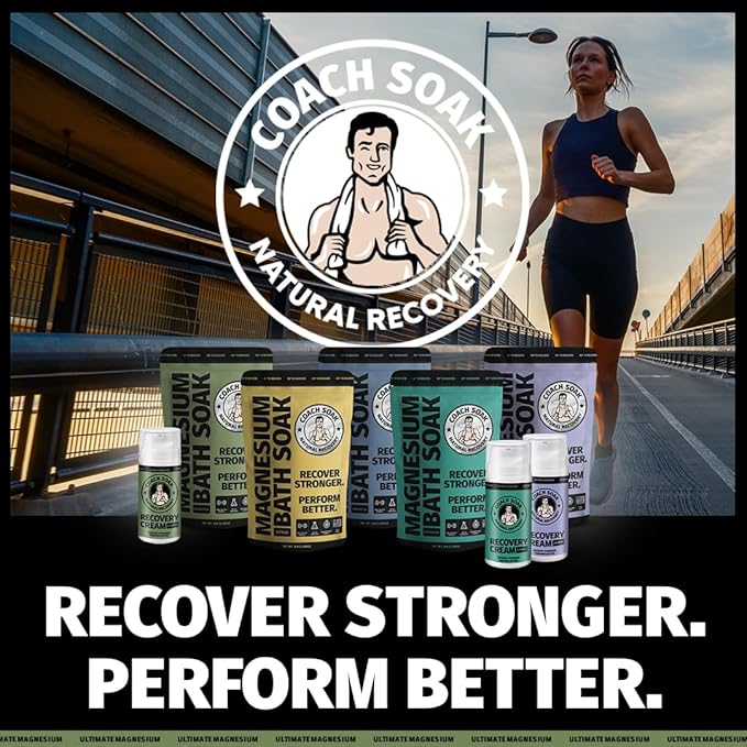 Coach Soak Eucalyptus Recovery Bath Soak & Magnesium Oil Spray with MSM - Fast-Absorbing Bath Salts with Dead Sea Minerals & Essential Oil, Plus 8oz Topical Spray for Muscles & Joints