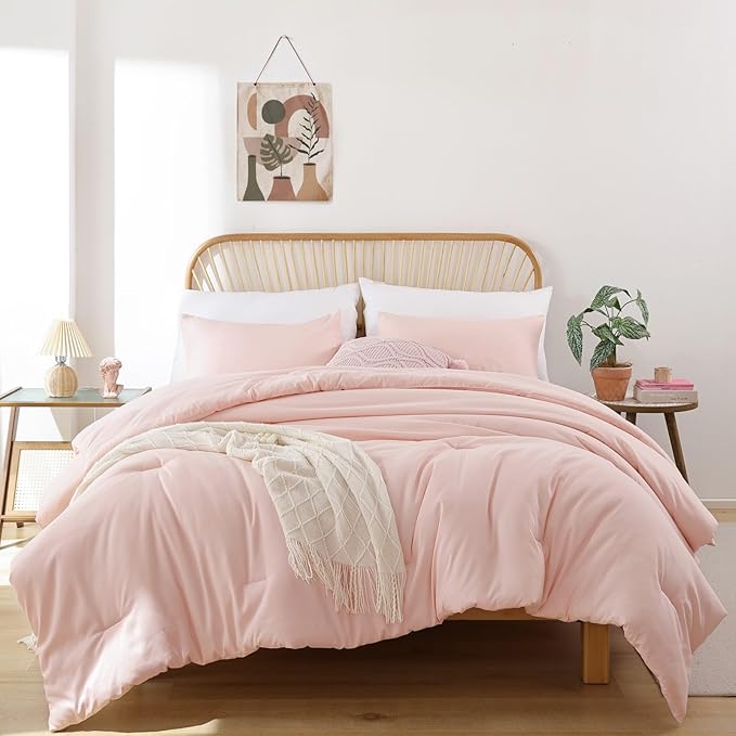 ROSGONIA California King Comforter Set Blush, 3pcs (1 Boho Light Pink Cal King Comforter & 2 Pillowcases), All Season Bedding Bedspread Blanket Quilts