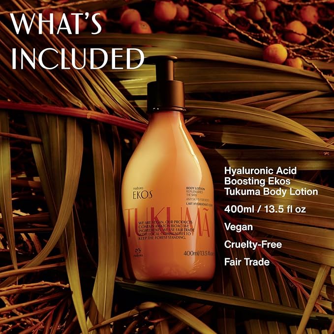 Natura – Tukumã Body Care Bundle – Hyaluronic Acid Boosting Body Lotion, Biphase Shower Oil & Hand Cream – Deep Hydration, Improves Texture & Elasticity, Vegan Brazilian Skincare Set