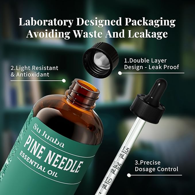 SU JUABA 4 Fl Oz Pine Needle Essential Oil, 100% Natural Aromatherapy Oil for Diffuser, Skin, Hair, Candle & Soap Making - 118ML