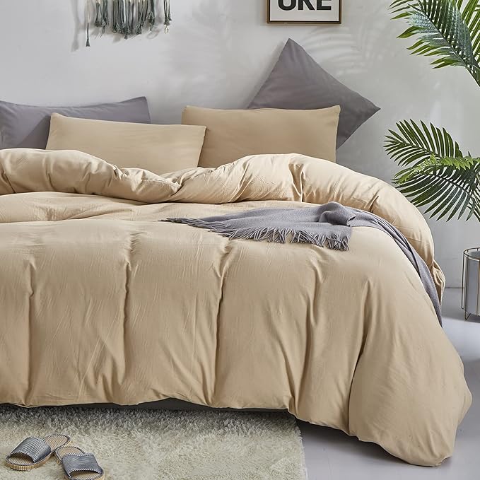 KAREVER Champagne Comforter Set Full Khaki Bedding Set Lightweight Women Blanket 3 PCs Durable Soft Comforter Set Full Beige Quilts Set Breathable
