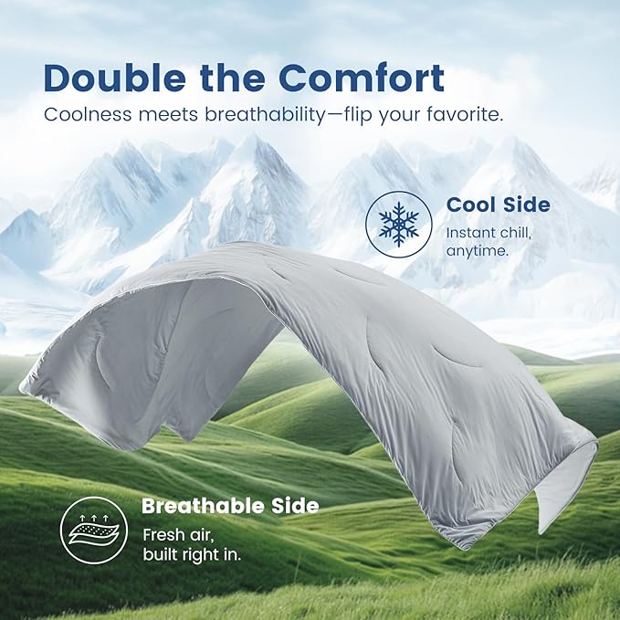 Cozy Bliss Cooling Comforter Queen Size Dual-Sided, Ultra-Soft Cooling Blankets for Hot Sleepers and Night Sweats, Breathable Lightweight Silky Smooth, Cool Grey