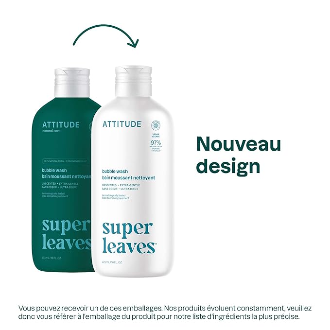 ATTITUDE Bubble Bath, EWG Verified, Plant and Mineral-Based, Dermatologically Tested, Vegan Body Care Products, Extra Gentle, Unscented, 16 Fl Oz (Pack of 6)