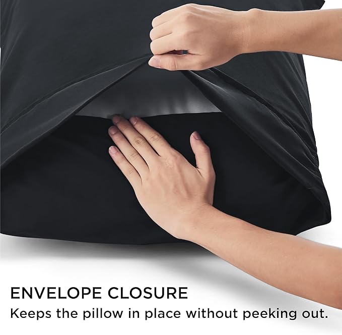 Bedsure King Size Pillow Cases Set of 4 - Black Brushed Microfiber Pillowcases 4 Pack, Super Soft Pillowcase, Pillow Case Cover with Envelope Closure, Wrinkle, Fade and Stain Resistant, 20x36 Inches