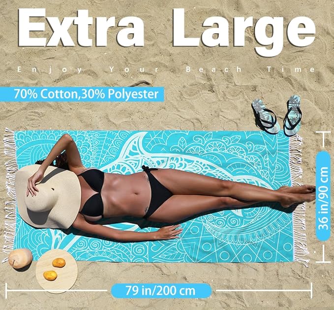 6 Pack Turkish Beach Towel Quick Dry Absorbent Cotton Lightweight Thin Bathroom Bath Pool Swim Towels Extra Large Oversized Sand Free Beach Accessories Essentials Stuff Cloud Adults Gift
