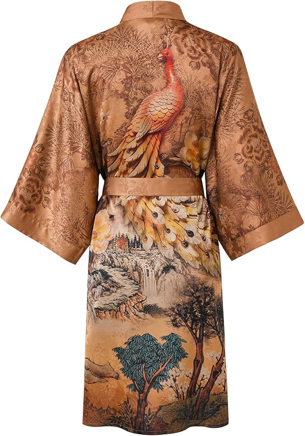 Ledamon Women's Kimono Short Robe - Classic Floral Bathrobe Nightgown