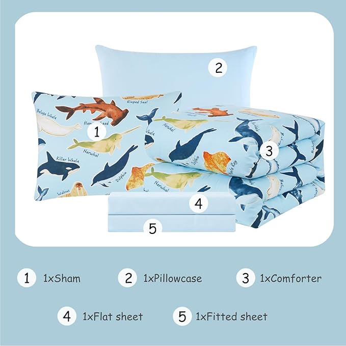 Kids Comforter Set Twin Size for Boys, Glow in The Dark Sea World Bedding Set 1 Comforter, 1 Decor Pillow, 1 Pillow Shams