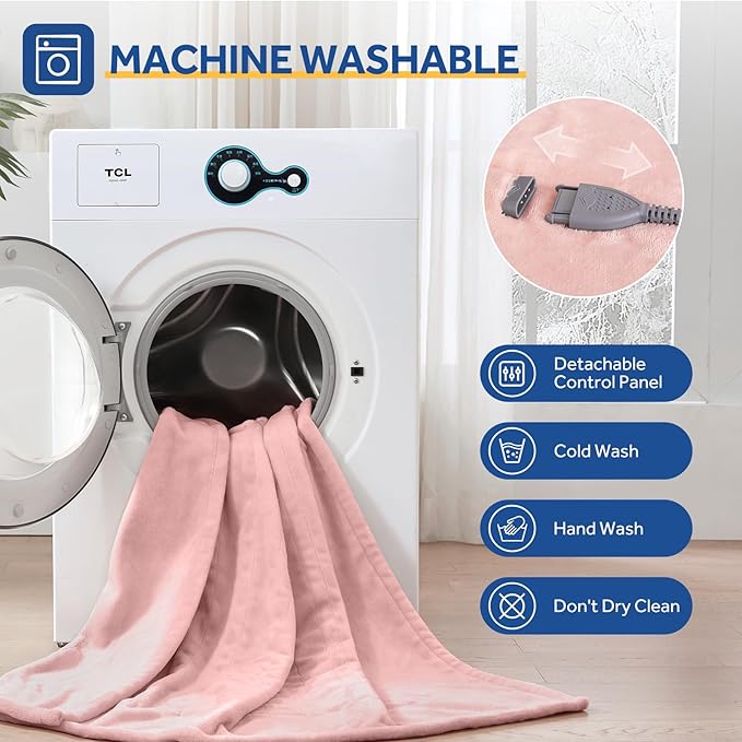 Sealy Heated Blanket Electric Throw 50"x60", Soft Double Flannel Electric Blanket with 6 Heat Levels & 2-10 Hours Auto Shut Off, Machine Washable, Even Heat Distribution, Pink