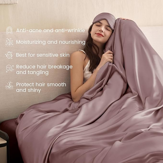 THXSILK 100% Pure Mulberry Silk Duvet Cover Set 3 Piece, 6A+ Grade Luxury Soft Bedding Silk Sheets for Hair and Skin, 1 Pcs Duvet/Quilt/Comforter Cover with 2 Zippered Pillowcases (Purple, Cal. King)