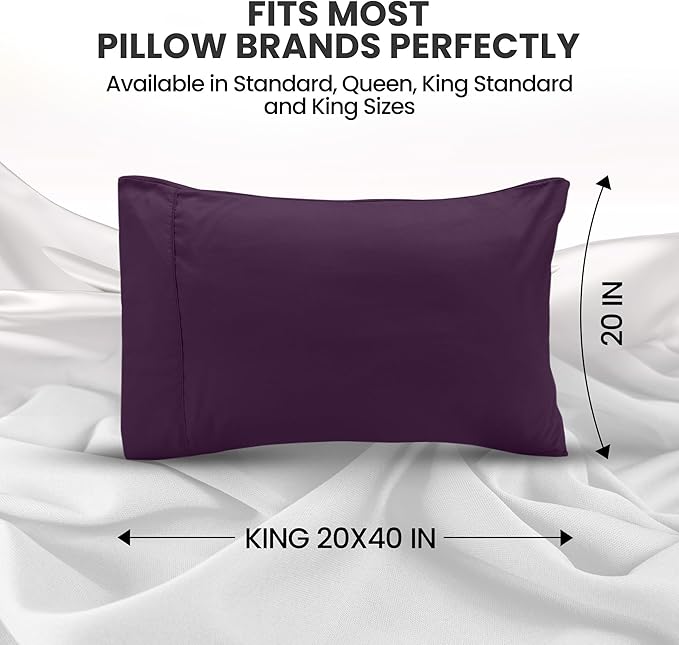 Pillow Covers by Utopia Bedding - King Size 2-Pack – Soft Brushed Microfiber – Perfect for Hospitals, Hotels, Guest Rooms – Oeko-TEX Certified, 20x40 Inches (Dark Purple)