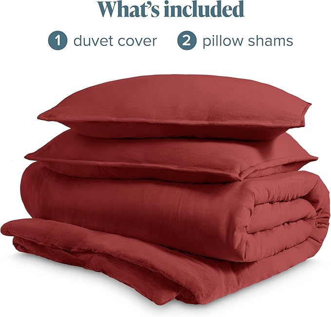Bare Home Microfiber Duvet Cover Set - Ultra Soft Washed Microfiber - Full Size - Linen-Like Look - Easy Care - Breathable Fabric - Our Softest Duvet Cover Set (Full, Rosewood)