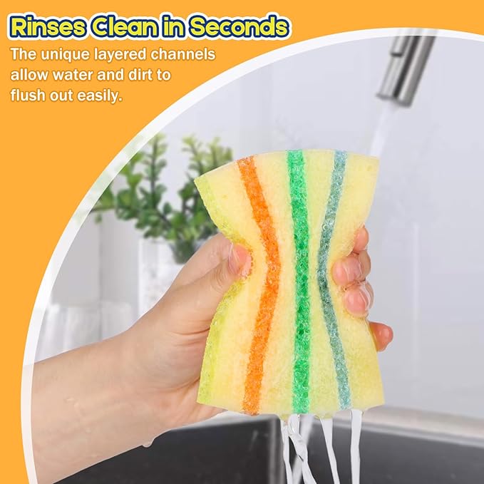 4 Pack Scrub Sponge - Temperature-Responsive - 50% More Power & Rinses Cleaner Cleaning Sponges, Multipurpose Dish Sponges for Kitchens, Bathrooms, and Outdoor Use - Patent Pending