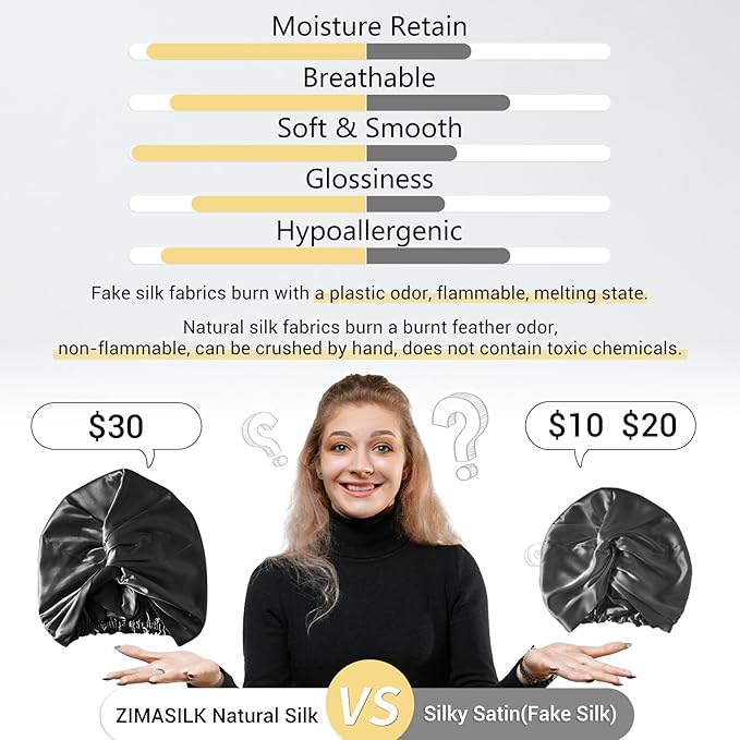 ZIMASILK 22 Momme 100% Mulberry Silk Bonnet for Sleeping & Women Hair Care, Highest Grade 6A Silk Hair wrap for Sleeping with Premium Elastic Stay On Head (1Pc, Black)