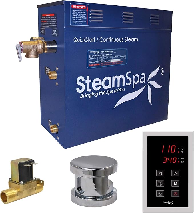 SteamSpa 4.5kW Steam Sauna Generator Sentry Series 240V Steam Generator with Touch Screen, Steamhead, Built-in Steam Shower Auto Drain, ACU Quickstart Steam Bath Generator Bundle SNT450CH-A