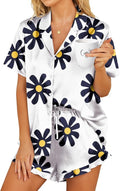 HOTOUCH Womens Satin Pajamas Set Button Down 2 Piece Silk Pjs Shorts Set Ruffle Lingerie Notch Collar Sleepwear