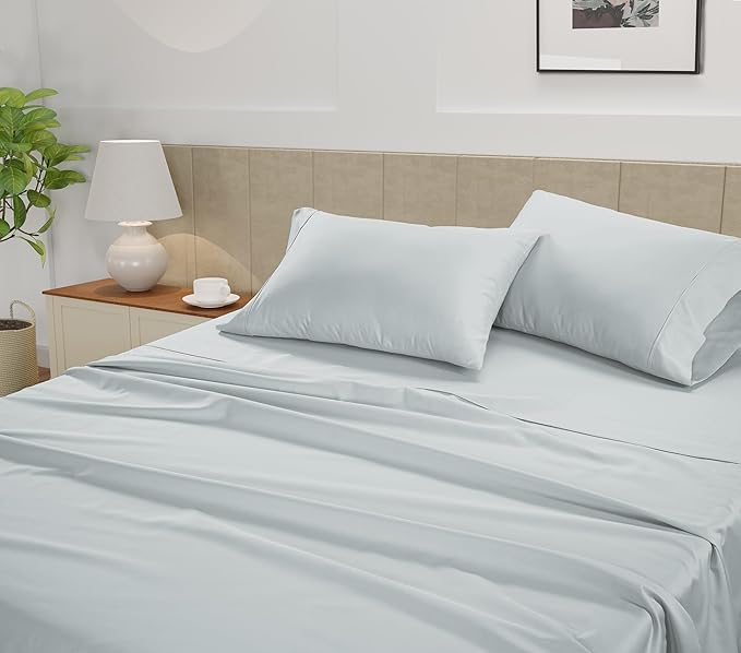 LANE LINEN Twin Sheets Set - 450 Thread Count 100% Cotton 3 Pc Twin Bed Sheets, Luxurious Satin Bedding, Breathable and Cotton Sheets - Ballad Blue