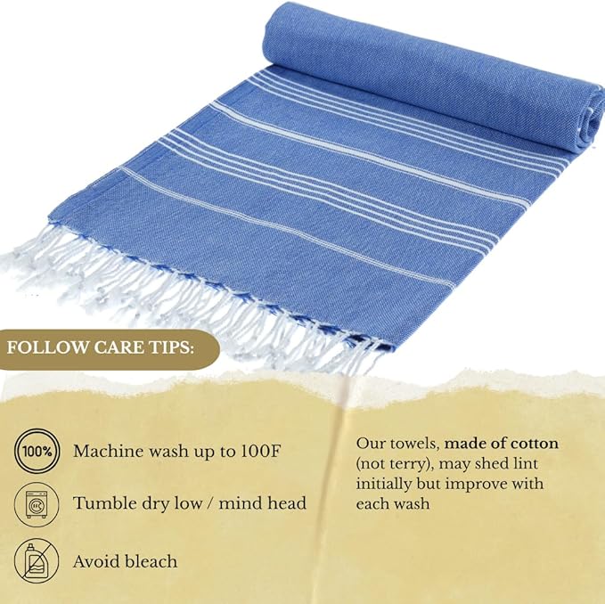 SOULMARK 100% Cotton Turkish Beach Towel with Bag - 38"x71" - 2 Pack - Made in Green & Oeko TEX Certified - Pre-Washed and Sand Free - Quick Dry and Lightweight for Travel - Made in Turkey - Sax Blue