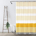 Awellife Boho Yellow Shower Curtain for Bathroom Stripe Tassel Shower Curtain 72 X 72 Inches Farmhouse Cotton