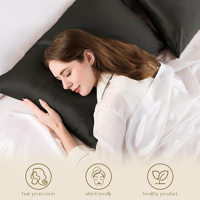 ZIMASILK 100% Pure Mulberry Silk Pillowcase for Hair and Skin Health,Soft and Smooth,Both Sides Premium Grade 6A Silk,600 Thread Count,with Hidden Zipper,1pc(Standard 20''x26'',Black)