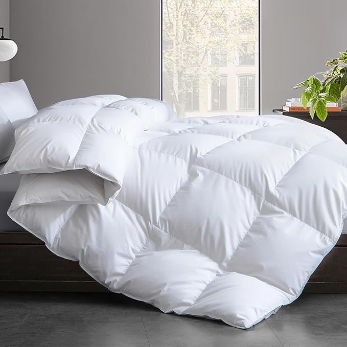 Cosybay Twin Size Feather Down Fiber Comforter - Ultra Soft 100% Cotton Duvet Insert, All Season Hotel Luxury Bedding with Corner Tabs, 68"x90" White