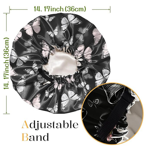 2 PCS Bonnets for Women Girls Satin Hair Bonnet Silk Adjustable Elastic Double Layer Hair Wrap Sleep Cap Comfort Cute-Bowknot Butterfly