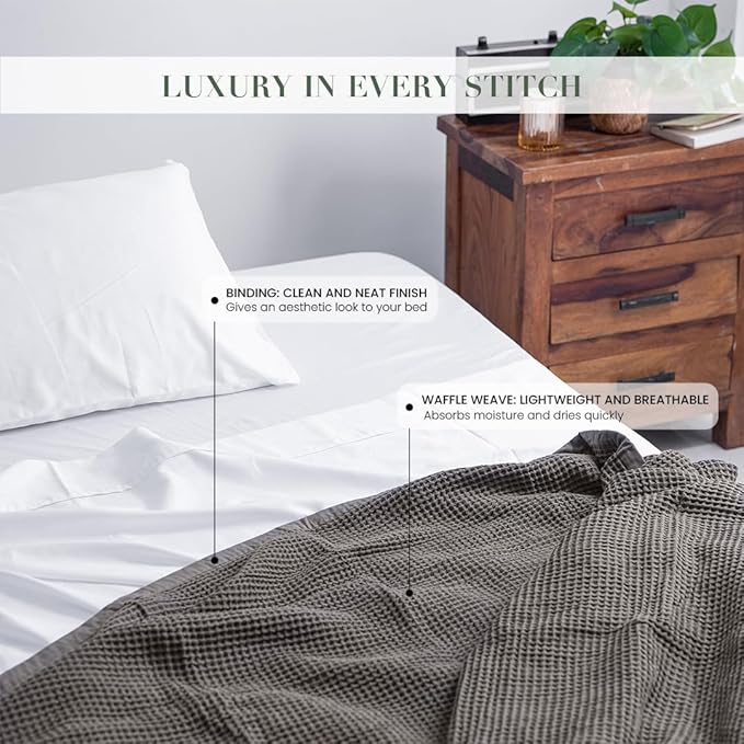 Salt Earth GOTS Certified 100% Organic Cotton Throw Blanket, 90" X 90" Waffle Blankets & Throws for Bed, Throw Blanket for Couch, Modern & Cozy Blanket, All Season,Comfy & Soft Blanket(Charcoal Grey)